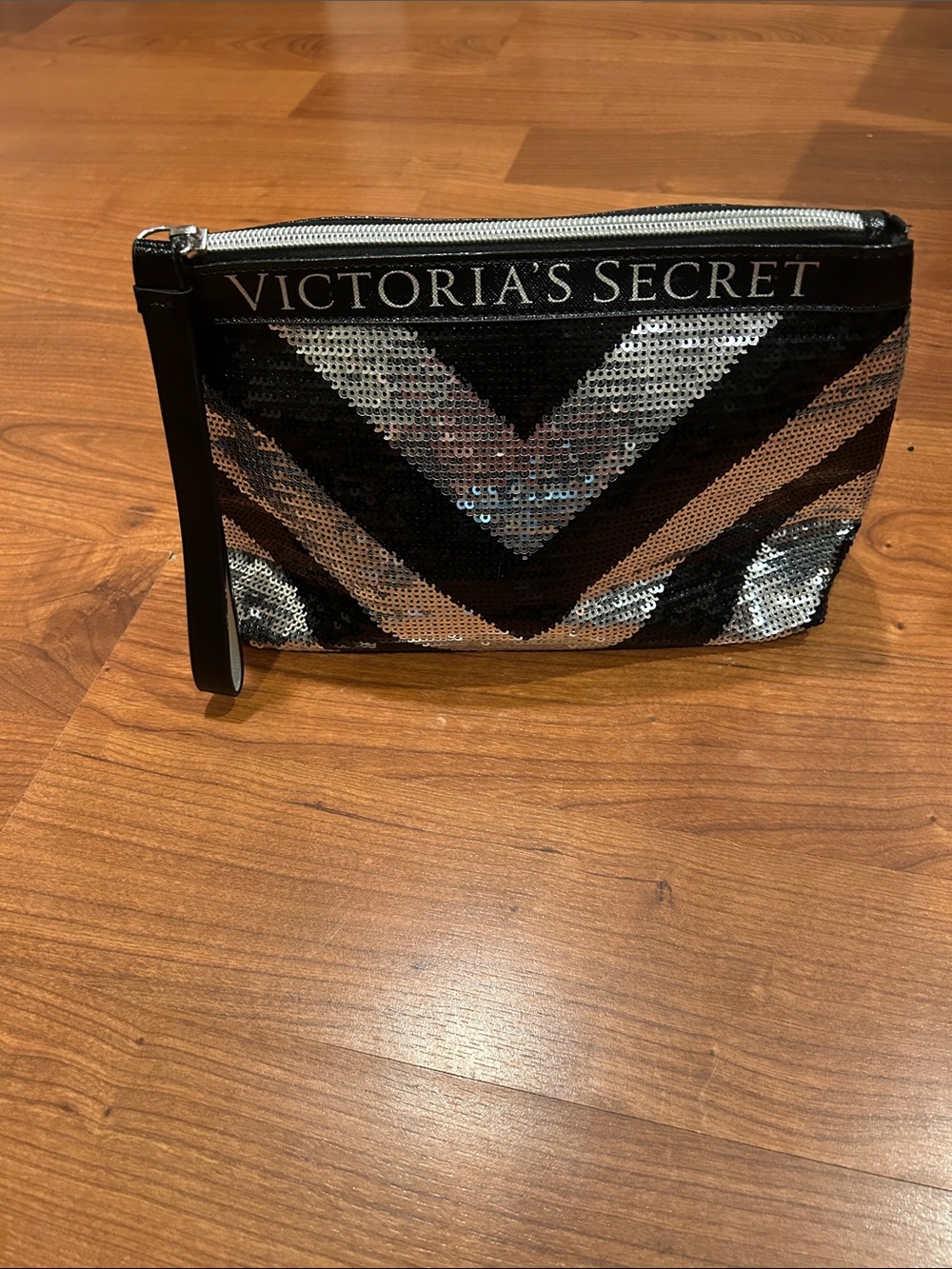 Victoria's Secret Black & Silver Chevron Sequin Pouch